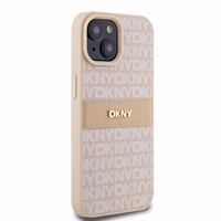 DKNY Ādas mono svītra un metāla logotips viedtālruņa apvalks iPhone 15 / 14 / 13 - rozā