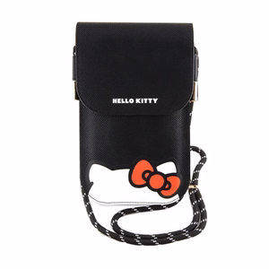 Hello Kitty Hiding Kitty Cord ekoādas plecu soma tālrunim, melna