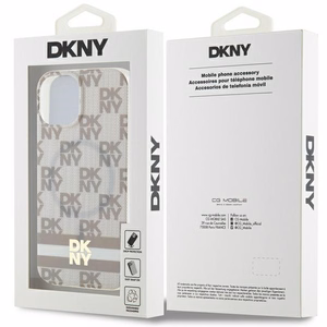 DKNY IML rūtainais mono raksts un drukātās svītras magnētiskais viedtālruņa apvalks iPhone 15 / 14 / 13 - bēšs