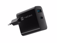 NATEC RIBERA GAN CHARGER 1x USB-A + 1x USB-C 45W melns