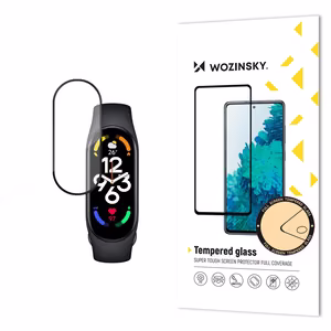 Izturīgs Wozinsky pilnībā līmējamais visa ekrāna rūdītais aizsargstikls ar rāmi Xiaomi Mi Band 8 - melns