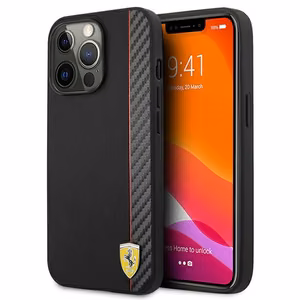 Ferrari FESAXHCP13XBK iPhone 13 Pro Max 6,7" melns/melns hardcase On Track Carbon Stripe