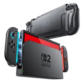 Supcase Crystal apvalks Nintendo Switch 2 - caurspīdīgi melns
