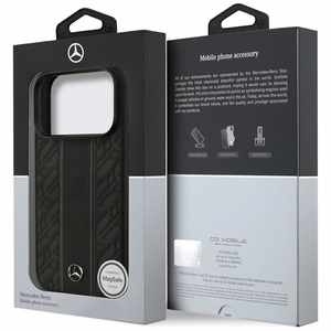 Mercedes ādas lauru lapu svītras magnētiskais viedtālruņa apvalks iPhone 17 Pro - melns