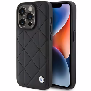 BMW ādas stepēts viedtālruņa apvalks iPhone 15 Pro Max - melns