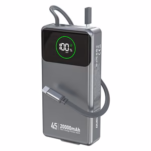 Dudao K31 Pro 45W 20000mAh portatīvais lādētājs ar iebūvētu izbīdāmu USB-C kabeli - pelēka
