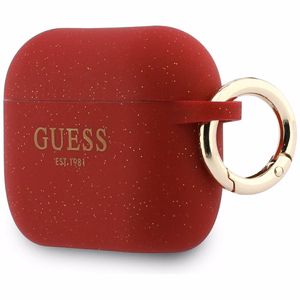 Guess Silikona Glitter Ring Maciņš for AirPods Pro 3 - sarkans and Glitter