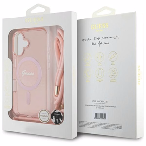 Guess Crossbody Cord Script MagSafe Viedtālruņa apvalks Apple iPhone 16 - rozā