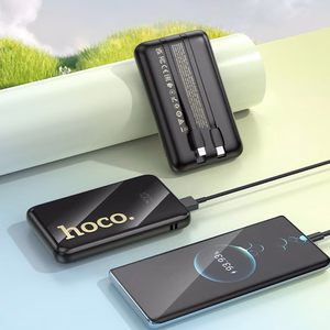 Portatīvais lādētājs Hoco 10000 mAh QC PD 22,5W ar iebūvētiem kabeļiem USB C + Lightning Q37 melns