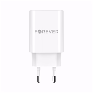 Forever TC-07-30AC PD QC lādētājs 1x USB-C 1x USB 30W balts + USB-C - USB-C kabelis 60W