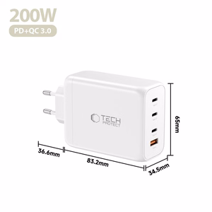Tech-Protect NC200W-GaN 4 portu 200 W sienas lādētājs - balts