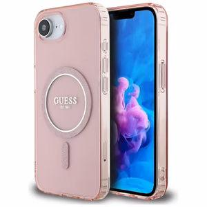 Guess IML Glitter Circle magnētiskais viedtālruņa apvalks iPhone 16e - rozā
