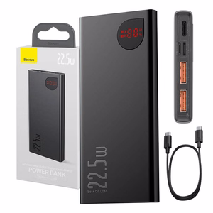 Powerbank Baseus Adaman Metal, 10000mAh, 2xUSB, USB-C, Lightning, MicroUSB 22.5W (melns)