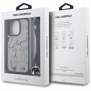Karl Lagerfeld Crossbody Grained Pattern & Logo Case for iPhone 16 Pro - Gray
