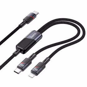 Kabelis 2in1 USB C uz USB C + Lightning Hoco 5A 100W 1,2 m U139 melns