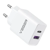 VEGER ceļojumu lādētājs USB A + USB C PD QC3.0 3.25A 65W TCE650 balts