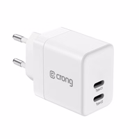 Crong Ultra Compact GaN - tīkla lādētājs 2x USB-C 35W PD 3.0 with PPS (balts)