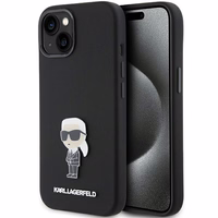 Karl Lagerfeld silikona Ikonik Metal Pin viedtālruņa apvalks iPhone 15 - melns