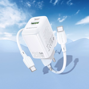 Borofone Wall charger BN27 Fuente - USB + Type C - QC 3.0 PD 20W with Type C to Type C cable white