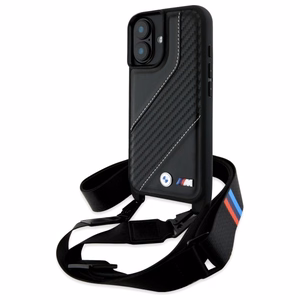 BMW M Edition Carbon Stripe & Strap Viedtālruņa apvalks Apple iPhone 16 Plus - melns