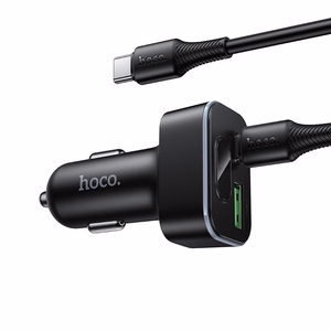 auto lādētājs Hoco USB A + USB C PD QC3.0 48W + kabelis USB C to C Z63B melns