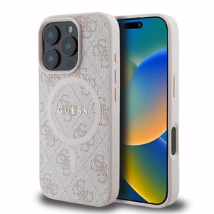 Guess 4G Gredzena klasiskā logotipa MagSafe iPhone 16 Pro viedtālruņa apvalks - rozā