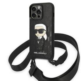Karl Lagerfeld KLHCP14LSTKMK iPhone 14 Pro 6.1" cietais viedtālruņa apvalks melns/melns Monogrammas Ikonik Patch