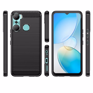 Viedtālruņa apvalks Infinix Hot 12 Pro - melns elastīgs silikona oglekļa vāciņš