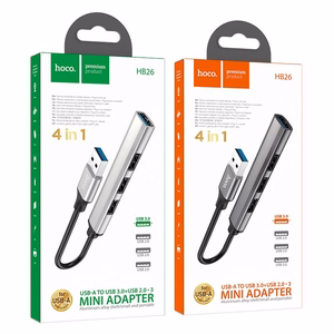 USB koncentrators Hoco HB26 4-in-1 adapteris USB-A uz 1xUSB3.0 + 3xUSB2.0, pelēks