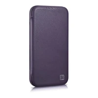 iCarer CE Premium ādas folio viedtālruņa apvalks iPhone 14 Plus magnētiskais atveramais ādas folio apvalks MagSafe tumši violeta