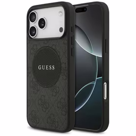 Guess 4G Circle Classic Logo Magnētiskais viedtālruņa apvalks iPhone 17 Pro Max - melns