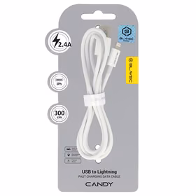 Blavec Kabelis Candy austs - USB uz Lightning - 2,4A 3 metri Apple CarPlay (CCA-UL24W30) balta