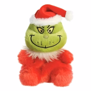 Grinch Palm Pals videi draudzīga sēdoša plīša rotaļlieta Ziemassvētku vecīša tērpā, 13 cm