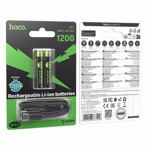 Uzlādējama baterija R3 (AAA) 320 mAh ar USB C + kabelis USB A uz 2 x USB C 2 gab. Hoco JA4 melna