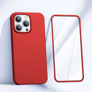 Joyroom 360 pilns viedtālruņa apvalks ar priekšējo un aizmugurējo vāciņu iPhone 13 Pro Max + rūdītā stikla aizsargstikls sarkans (JR-BP928 red)