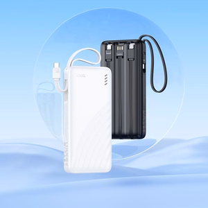 Portatīvais lādētājs Hoco 10000 mAh 2A ar četriem iebūvētiem kabeļiem USB A + USB C + Lightning + Micro USB J146 melns
