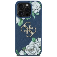 Guess Grained Roses Big 4G logo viedtālruņa apvalks iPhone 16 Pro Max - zils