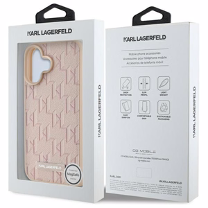 Karl Lagerfeld Hot Stamp Magnētiskais iPhone 16 viedtālruņa apvalks - rozā