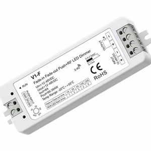 V1-F LED dimmers ar izbalēšanas funkciju, 12-48V, 1x 8A, spiedpoga