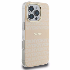 DKNY Atkārtots tekstūras raksts un svītra magnētiskais iPhone 16 Pro viedtālruņa apvalks - rozā