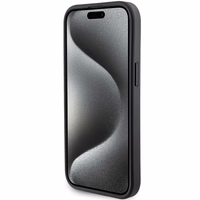 Guess viedtālruņa apvalks ar statīvu Grip Stand 4G Triangle Strass iPhone 15 - melns