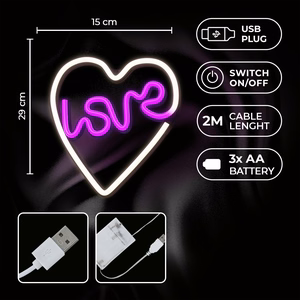Neon LED Light LOVE HEART violets balts NNE02 Neolia