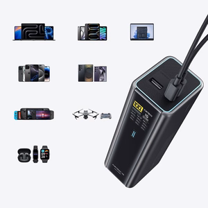 Cuktech PB200U ārējais akumulators 20 000 mAh, 210 W, ar 2 USB-C un USB-A pieslēgvietām, TFT displeju un 240 W USB-C kabeli – melns
