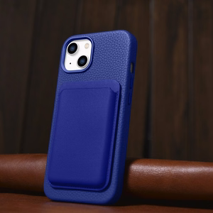 iCarer Litchi Premium ādas viedtālruņa apvalks iPhone 14 Plus Magnētiskais ādas apvalks ar MagSafe Tumši zils (WMI14220711-DB)