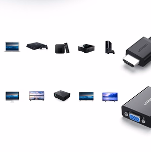 Ugreen adapteris HDMI - VGA micro USB / audio 3.5 mm mini jack melns (40248)