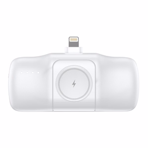 Wozinsky WF16-YLS 5000mAh 15W Lightning mini portatīvais lādētājs ar iebūvētu USB-C kabeli un Apple Watch lādētāju - balta