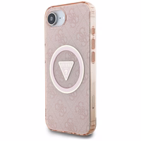 Guess IML Metal Glitter 4G Circle Triangle magnētiskais viedtālruņa apvalks iPhone 16e - rozā