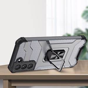 Crystal gredzena apvalks bruņu hibrīda + magnētiskais turētājs Samsung Galaxy S22 + (S22 Plus) sarkans