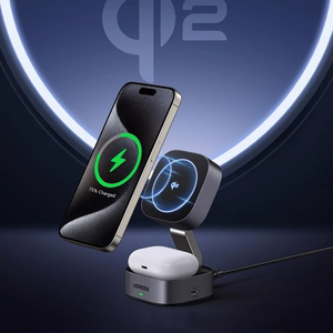 Ugreen W702 3in1 indukcijas lādētājs ar MagSafe / Qi2 un USB-C telefonam / austiņām melns