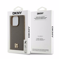 DKNY ādas raksta ar metāla logotipu magnētiskais viedtālruņa apvalks iPhone 14 Pro Max – brūns
